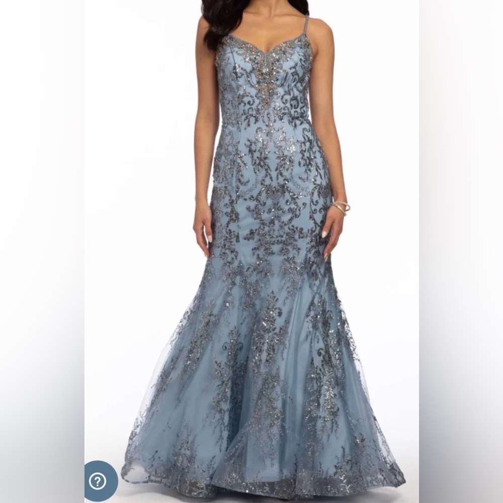 Camille La Vie blue silver Mermaid Lace Dress Prom elegant - Picture 3 of 6